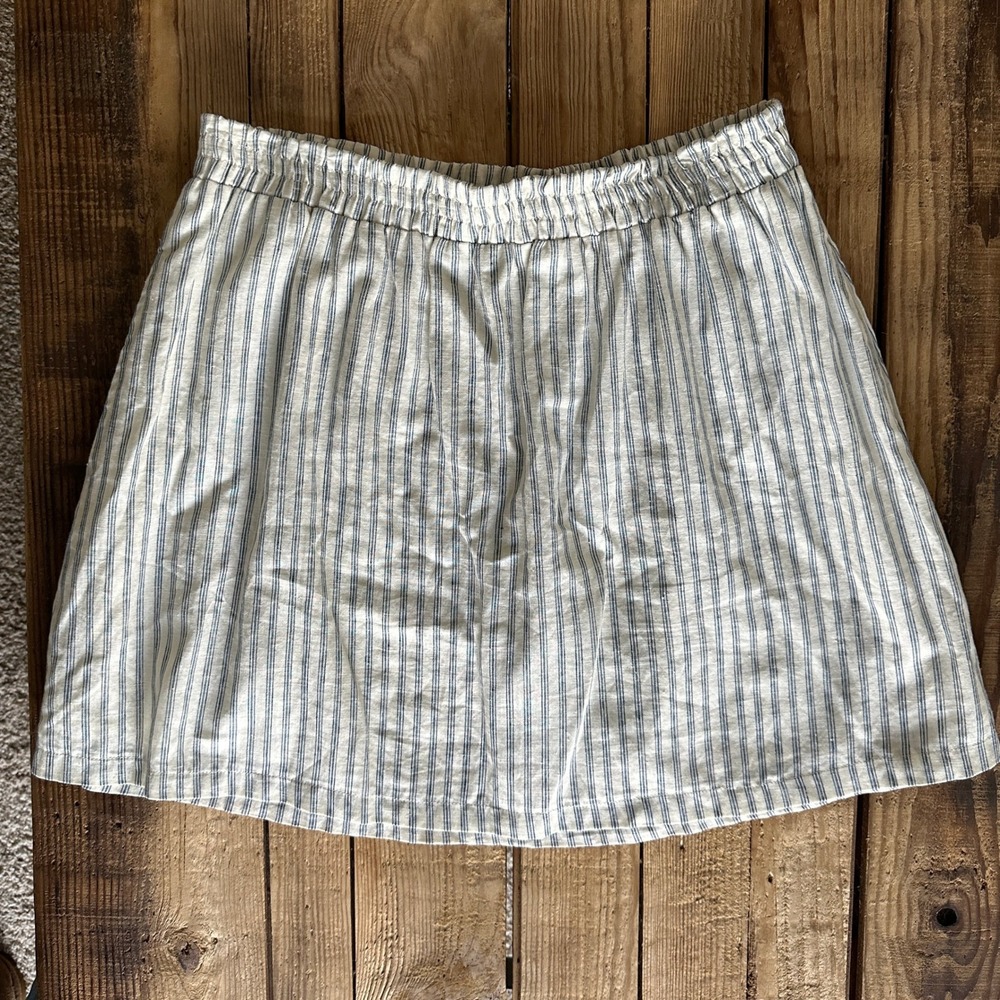 Lush Striped Linen Blend Mini Skirt Blue White Elastic Waist Large